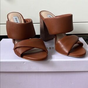 Steve Madden Brown Leather Mules with Block Heel